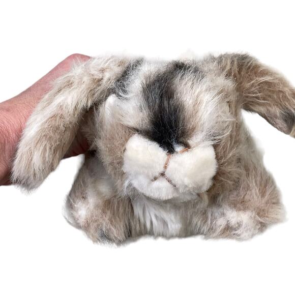 Realistic Bunny Rabbit Plush Holland Lop Mottled Spotted Brown Stuffed Animal - Picture 2 of 11